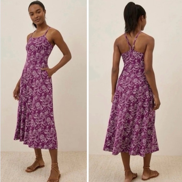 NWOT Pact Fit & Flare Midi Dress Looking Glass Floral Sangria  SZ XS - Picture 3 of 15